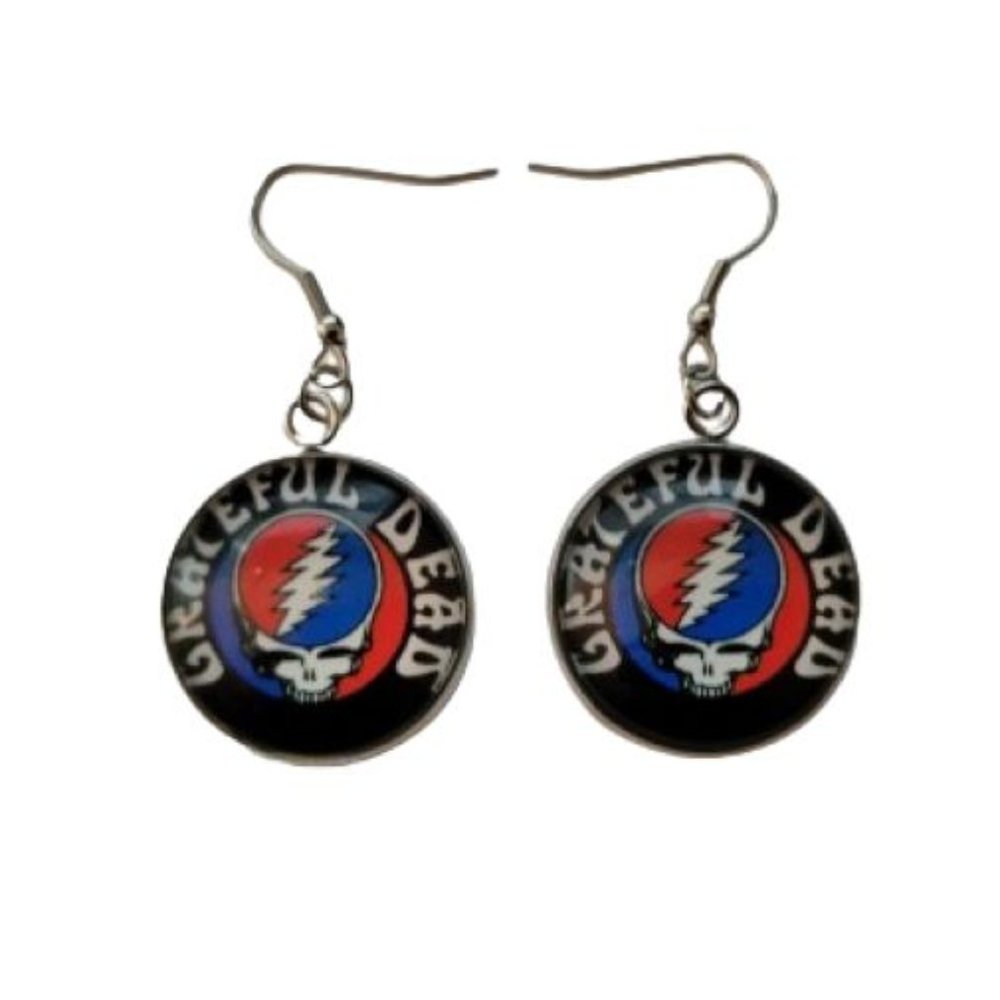 Grateful Dead Steal Your Face Earrings Glass Photo Cabochon Pendant NWOT